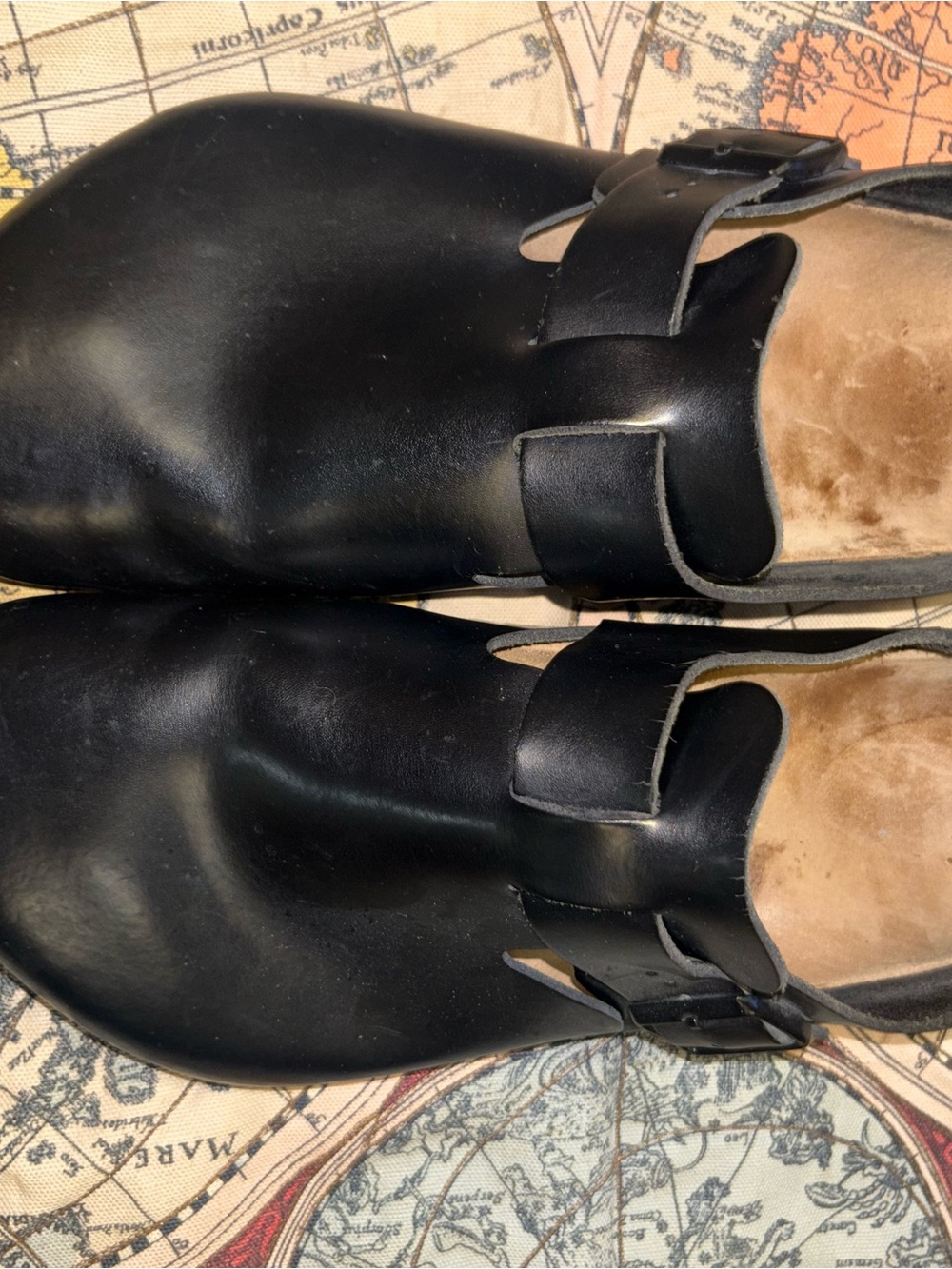 Birkenstock Men's Black Leather Clogs with Buckle Strap